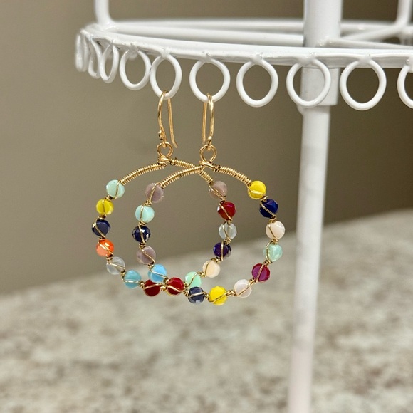 Wire Wrapped Multi-Color Hoop Earrings - Picture 4 of 7